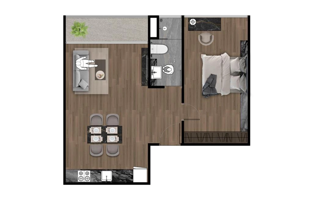 อพาร์ตเมนต์แบบ 1 ห้องนอน (ประเภท 1BR-E)