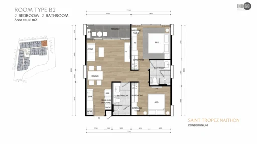 101 2-bedroom apartment, type B2 Saint Tropez Naithon