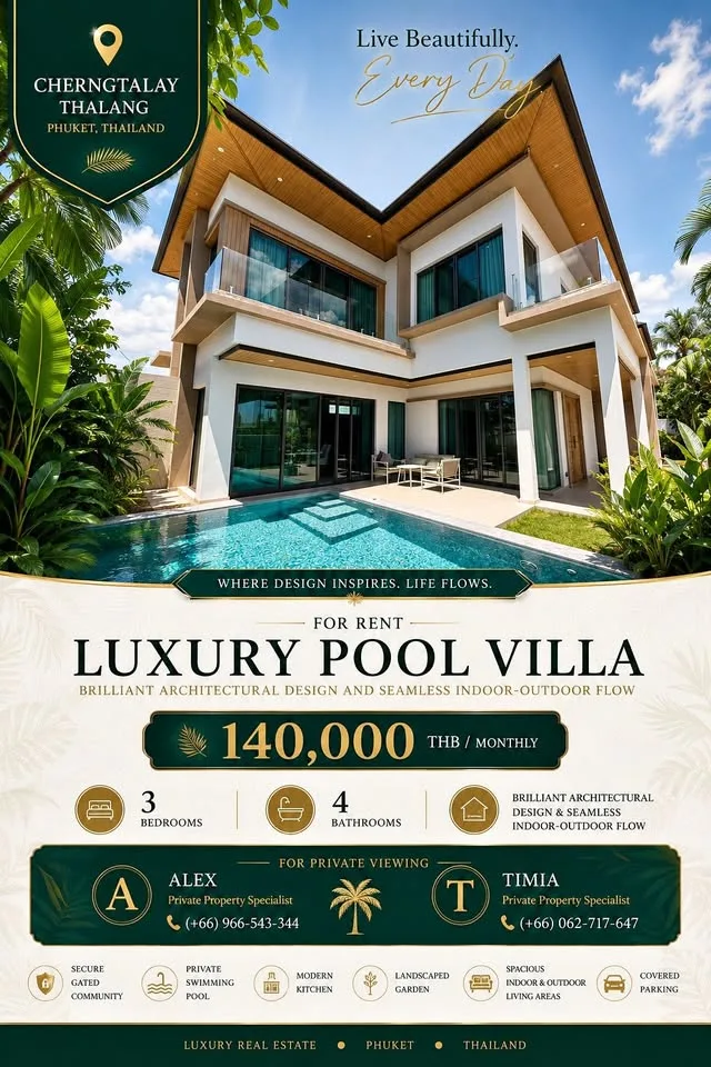 Luxury 3-Bedroom Pool Villa for Rent in Cherng Talay Near Blue Tree