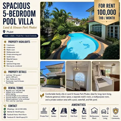 Просторная вилла с 5 спальнями и бассейном в аренду в Land & Houses Park Phuket