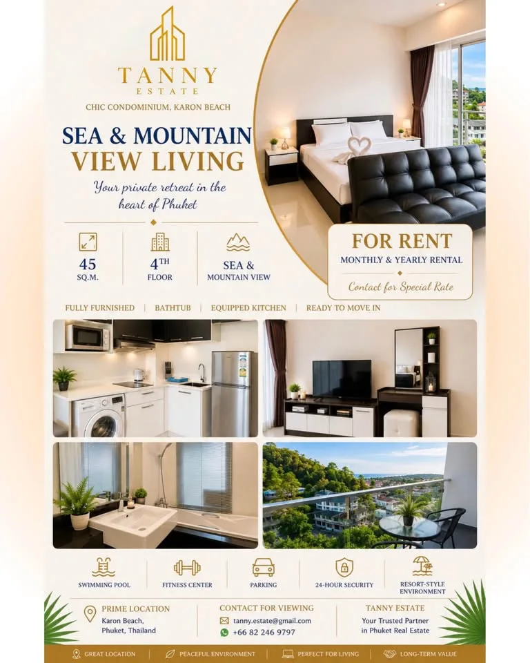 Moderne 1-Zimmer-Wohnung mit Meer- und Bergblick in Karon