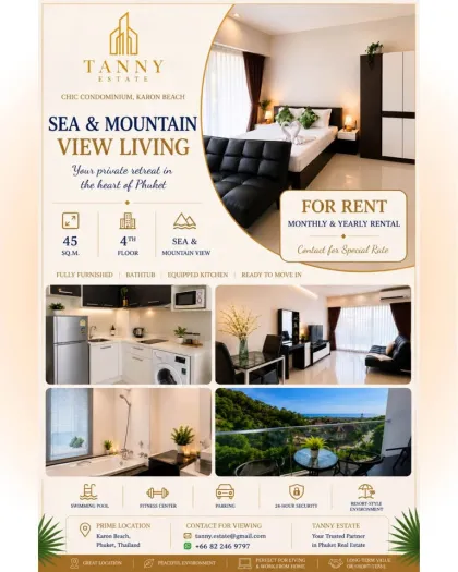 Moderne 1-Zimmer-Wohnung mit Meer- und Bergblick in Karon