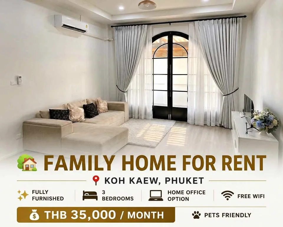 Casa Familiar Amueblada de 3 Habitaciones en Renta en Koh Kaew