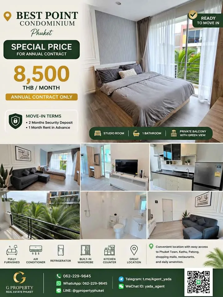 1-Bedroom Apartment with Balcony at Best Point Condo, Phuket Town