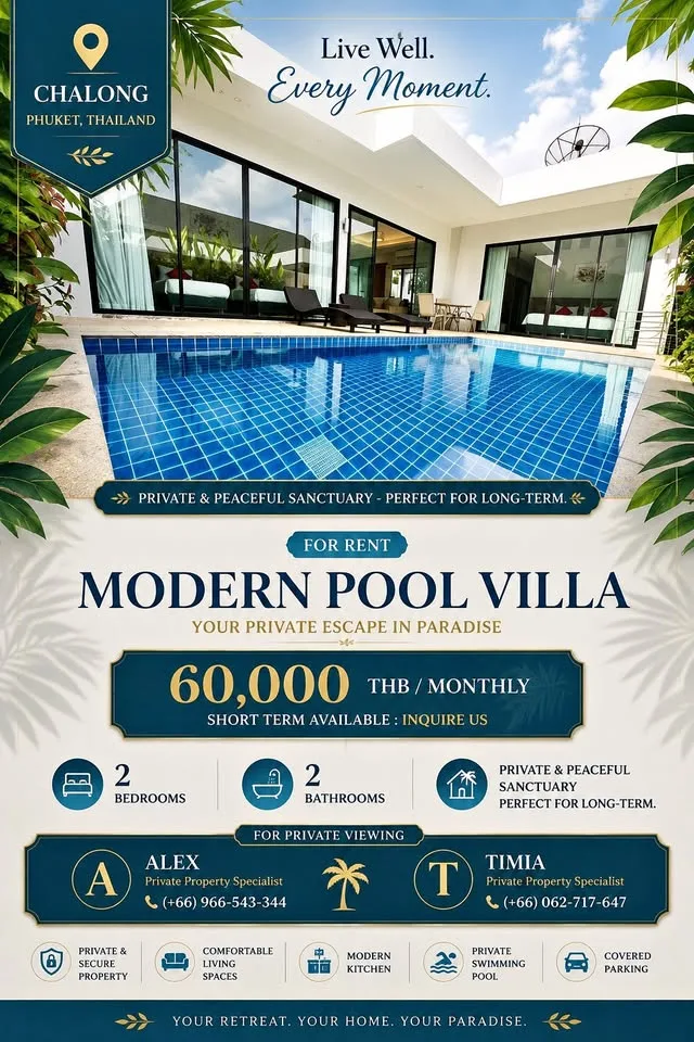 Villa moderne avec piscine 2 chambres à louer à Chalong