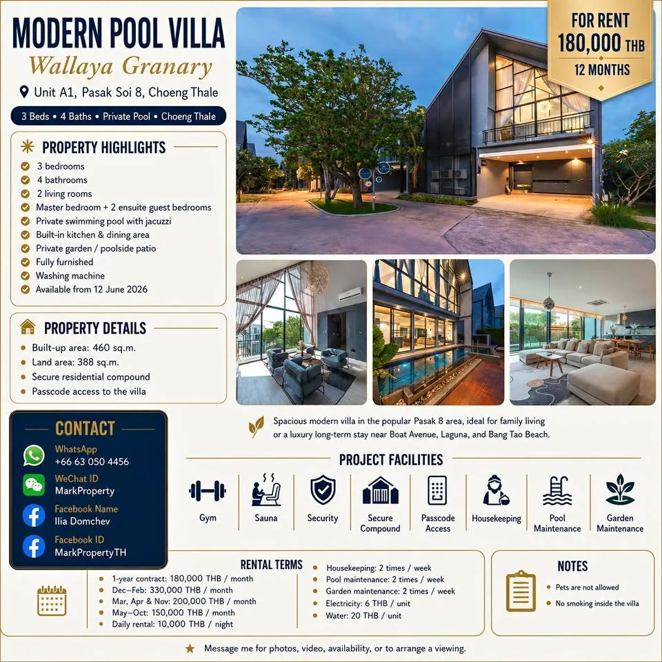 Villa moderne 3 chambres avec piscine à Wallaya Granary, Choeng Thale
