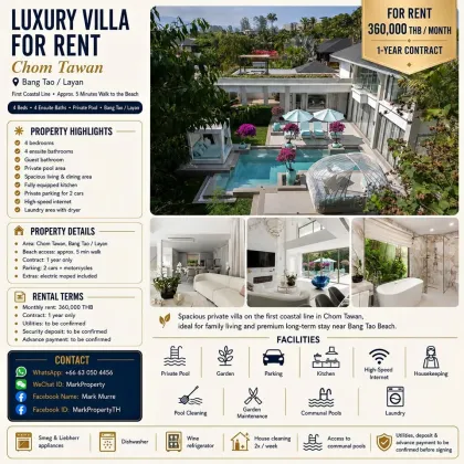 Villa de luxe 4 chambres à louer à Chom Tawan, Bang Tao