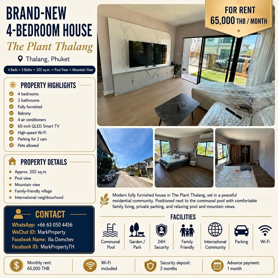 Neues 4-Schlafzimmer-Haus zur Miete im The Plant Thalang, Phuket
