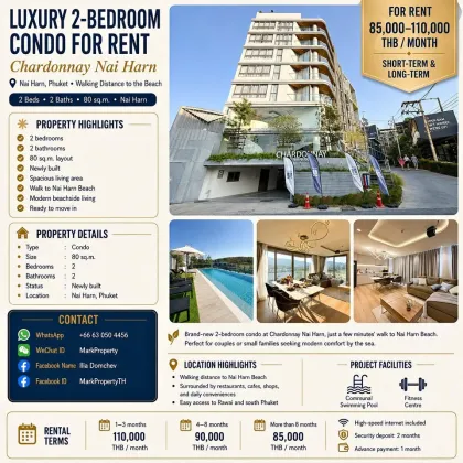 Luxury 2-Bedroom Condo for Rent at Chardonnay Nai Harn