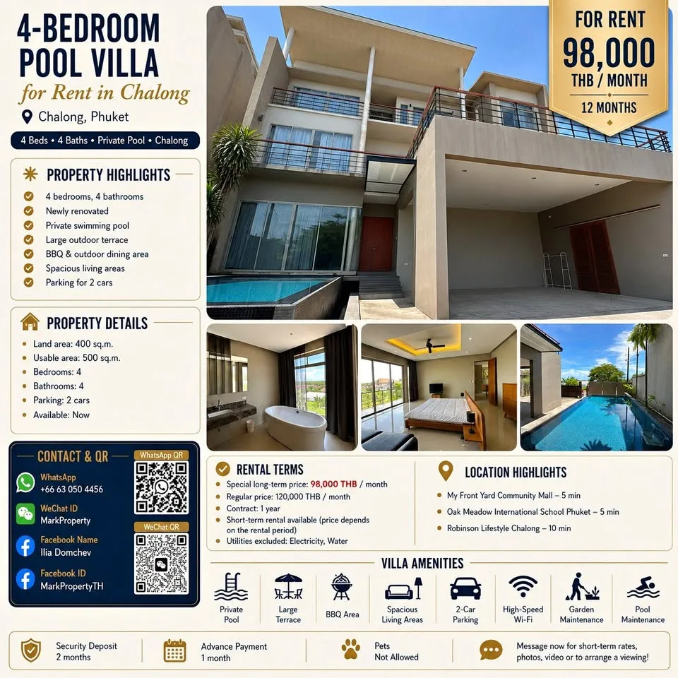 4-Schlafzimmer Poolvilla zur Miete in Chalong, Phuket