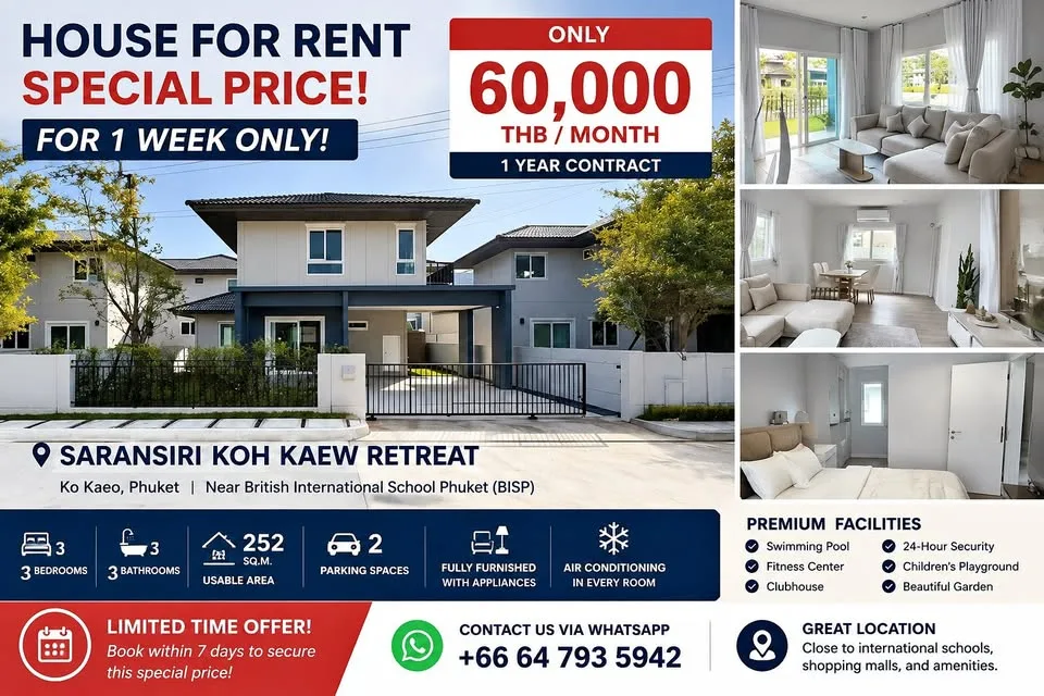 3-Bedroom Villa for Rent at Saransiri Koh Kaew Retreat, Phuket