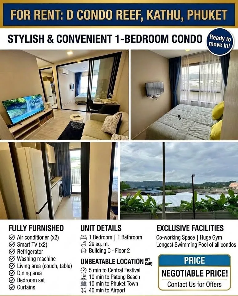 卡图D Condo Reef时尚便利1居室公寓出租，普吉岛