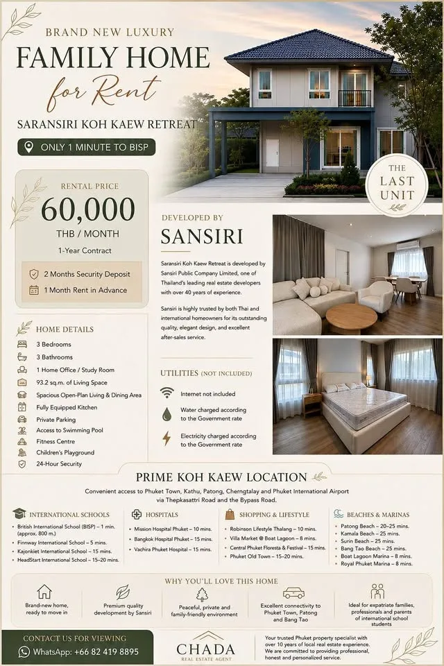 Villa nueva de 3 habitaciones en alquiler en Saransiri Koh Kaew Retreat