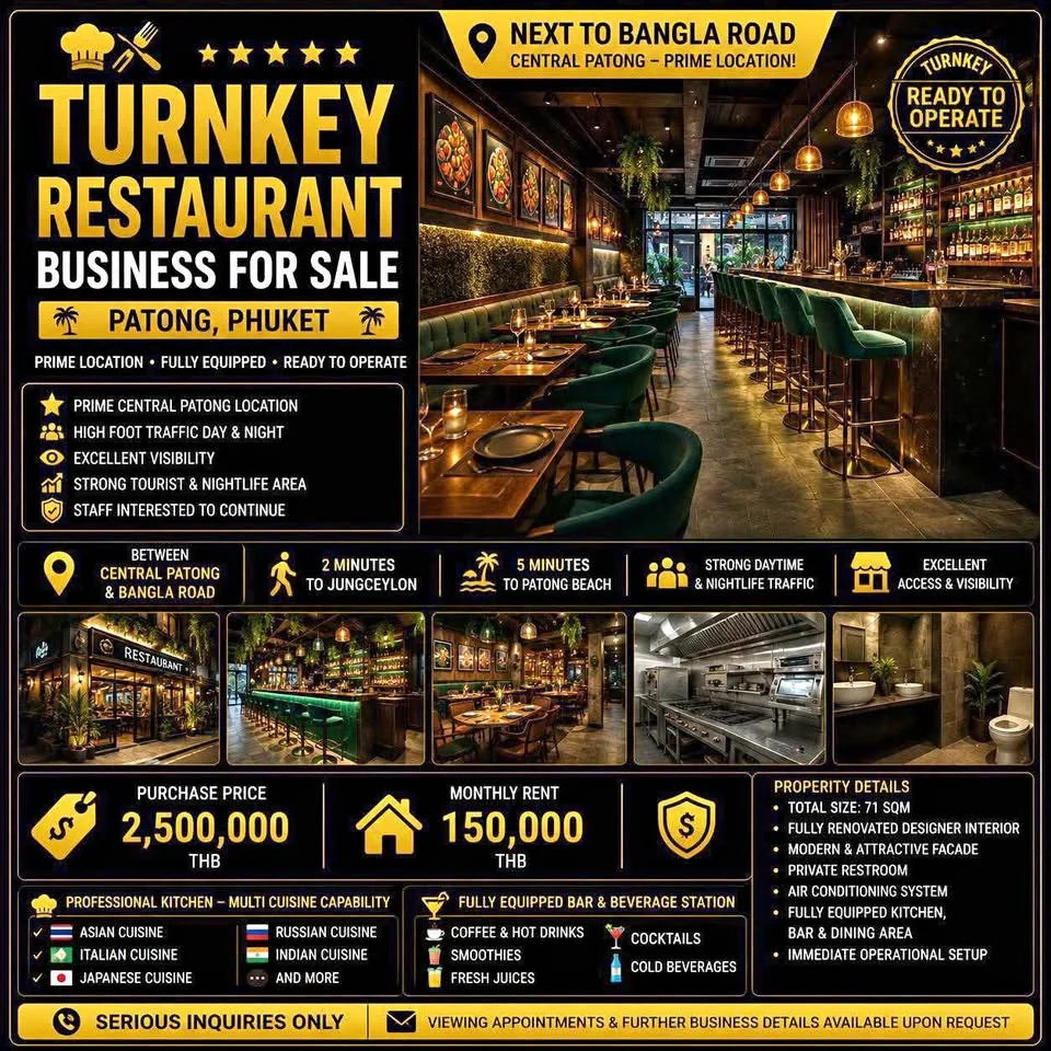 Schlüsselfertiges Restaurantgeschäft zur Miete in Top-Lage in Patong