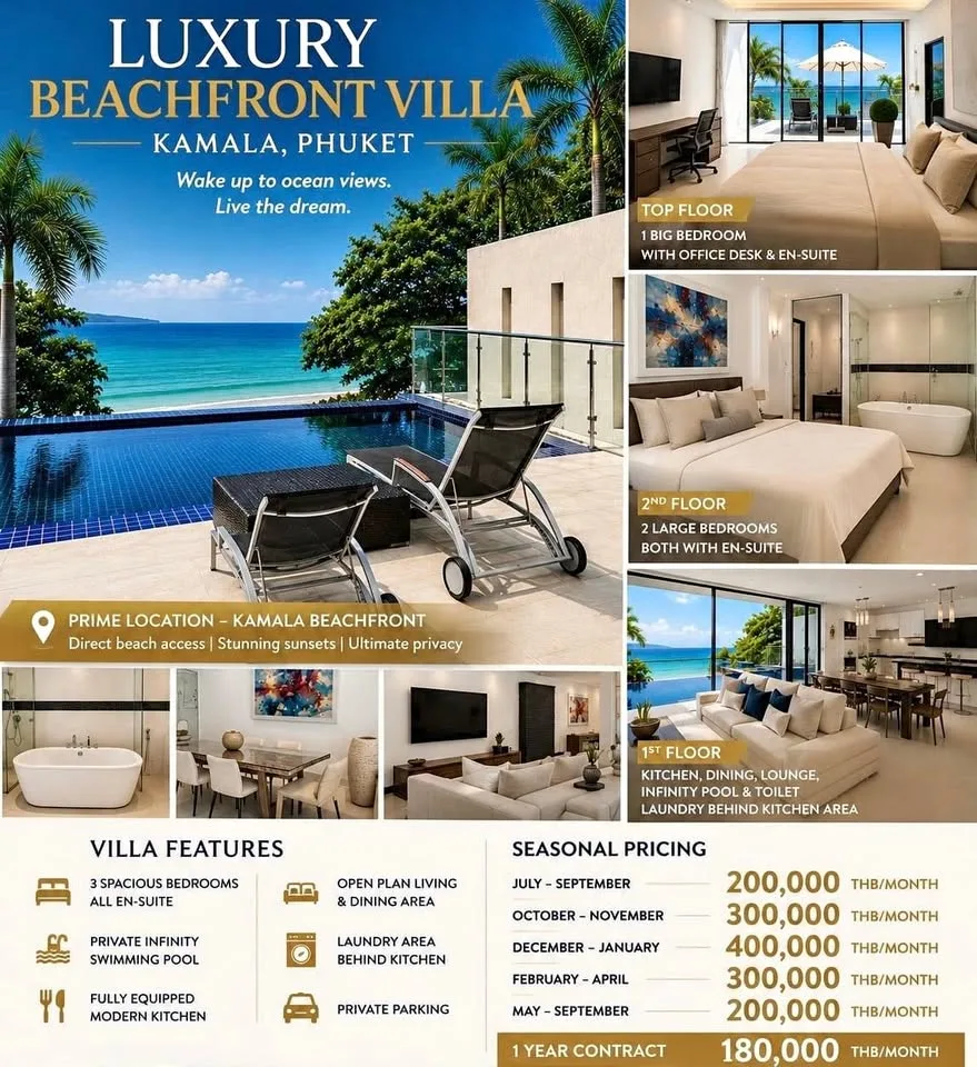 Luxuriöse 3-Zimmer-Villa direkt am Strand in Kamala, Phuket