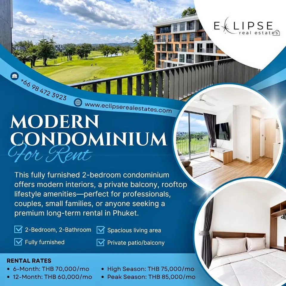 2-Bedroom, 2-Bath Apartment for Rent at Skypark Celeste Laguna Phuket