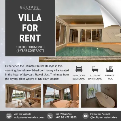 Modern Luxury 3-Bedroom Pool Villa for Rent in Rawai, Phuket