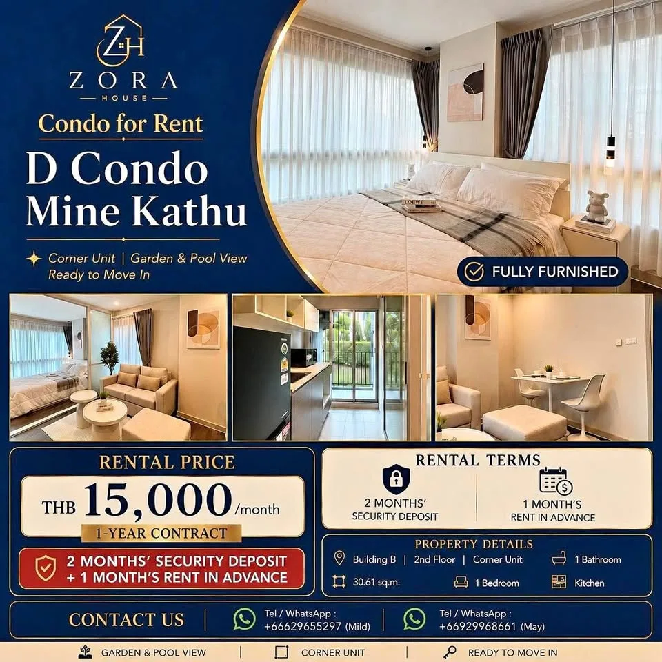 Corner Unit Condo for Rent at D Condo Mine Kathu