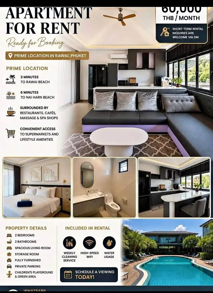 Apartamento de 2 Habitaciones y 2 Baños en Alquiler en Rawai