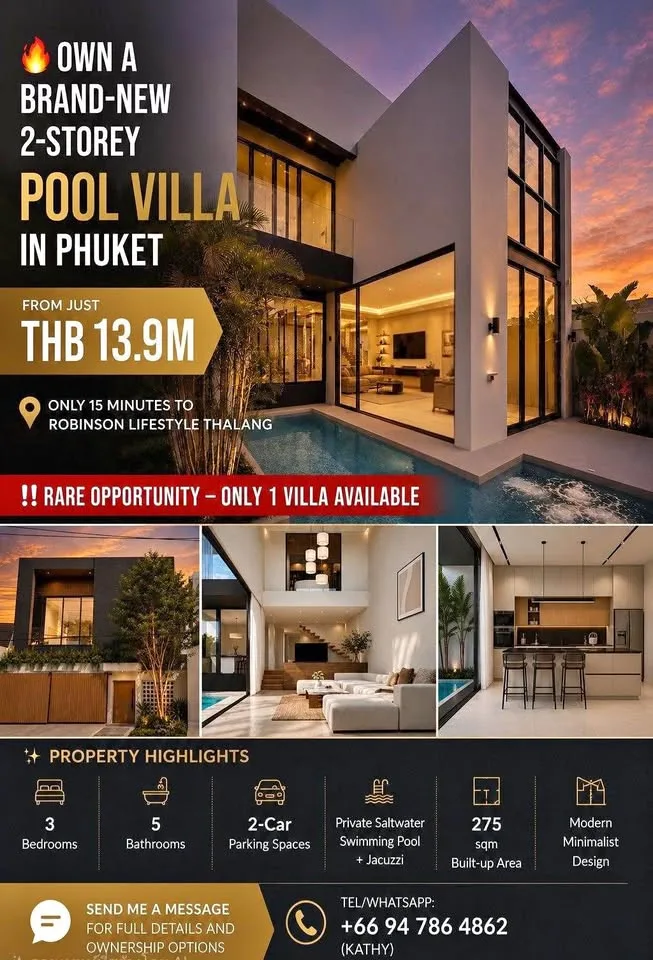 Villa nueva de 2 pisos con piscina, 3 habitaciones y 5 baños en Thalang, Phuket