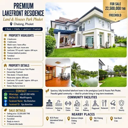 Villa Premium de 4 Dormitorios Frente al Lago en Land & Houses Park Phuket