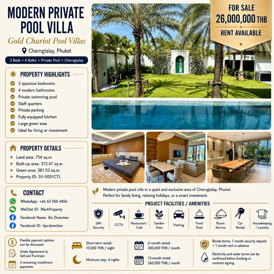 Moderna Villa Privada con Piscina en Gold Chariot Pool Villas, Cherngtalay