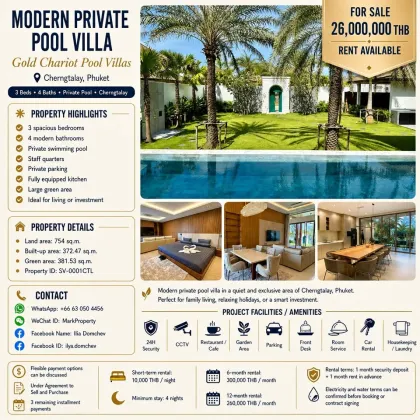 Moderna Villa Privada con Piscina en Gold Chariot Pool Villas, Cherngtalay