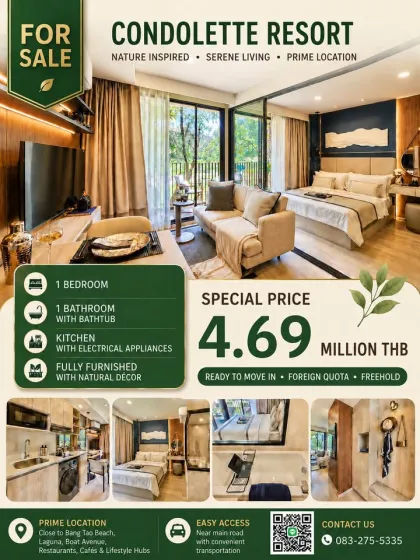 Apartamento de 1 dormitorio cerca de la playa Bang Tao en Thalang, Phuket