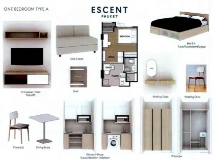 Condominio de 1 dormitorio en Escent Phuket cerca de Central Floresta
