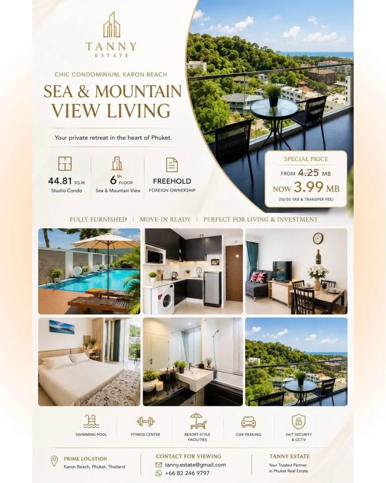 Studio-Wohnung mit Meer- und Bergblick im Chic Condominium, Karon