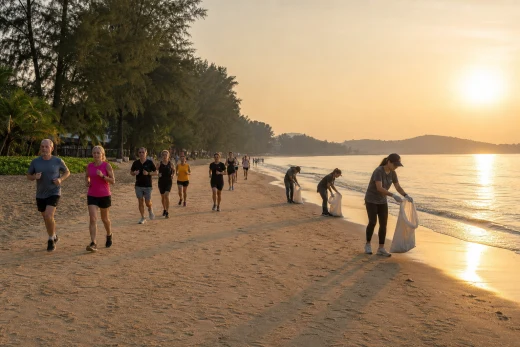 Bang Tao ran for the reef this morning: 3 km, beach cleanup and a 6:00 start