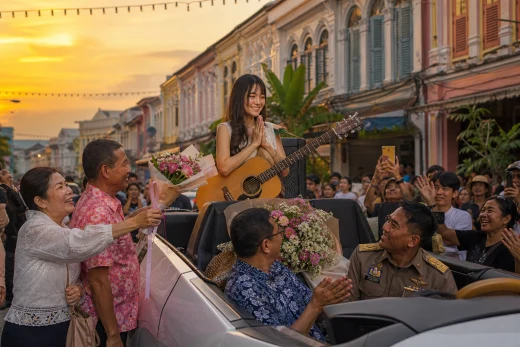 Phuket welcomed Nene Royal home with airport greetings and an Old Town parade