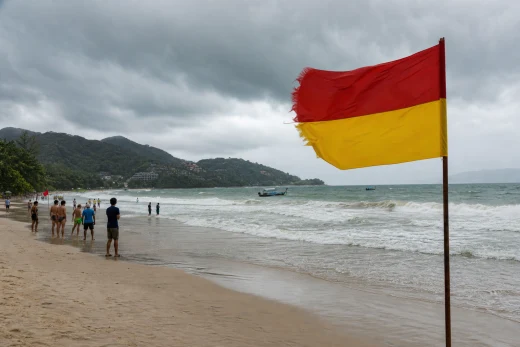 Phuket’s west coast is back under rain and wind, with seas around 2 meters