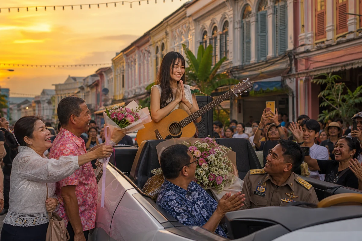 Phuket welcomed Nene Royal home with airport greetings and an Old Town parade